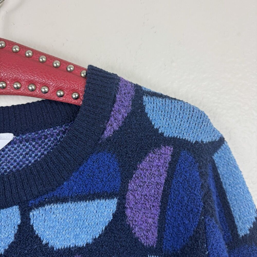 Time And Tru Intarsia Pullover Knit Sweater Blue Lagoon Geometric Retro XL 16-18 - Picture 3 of 12